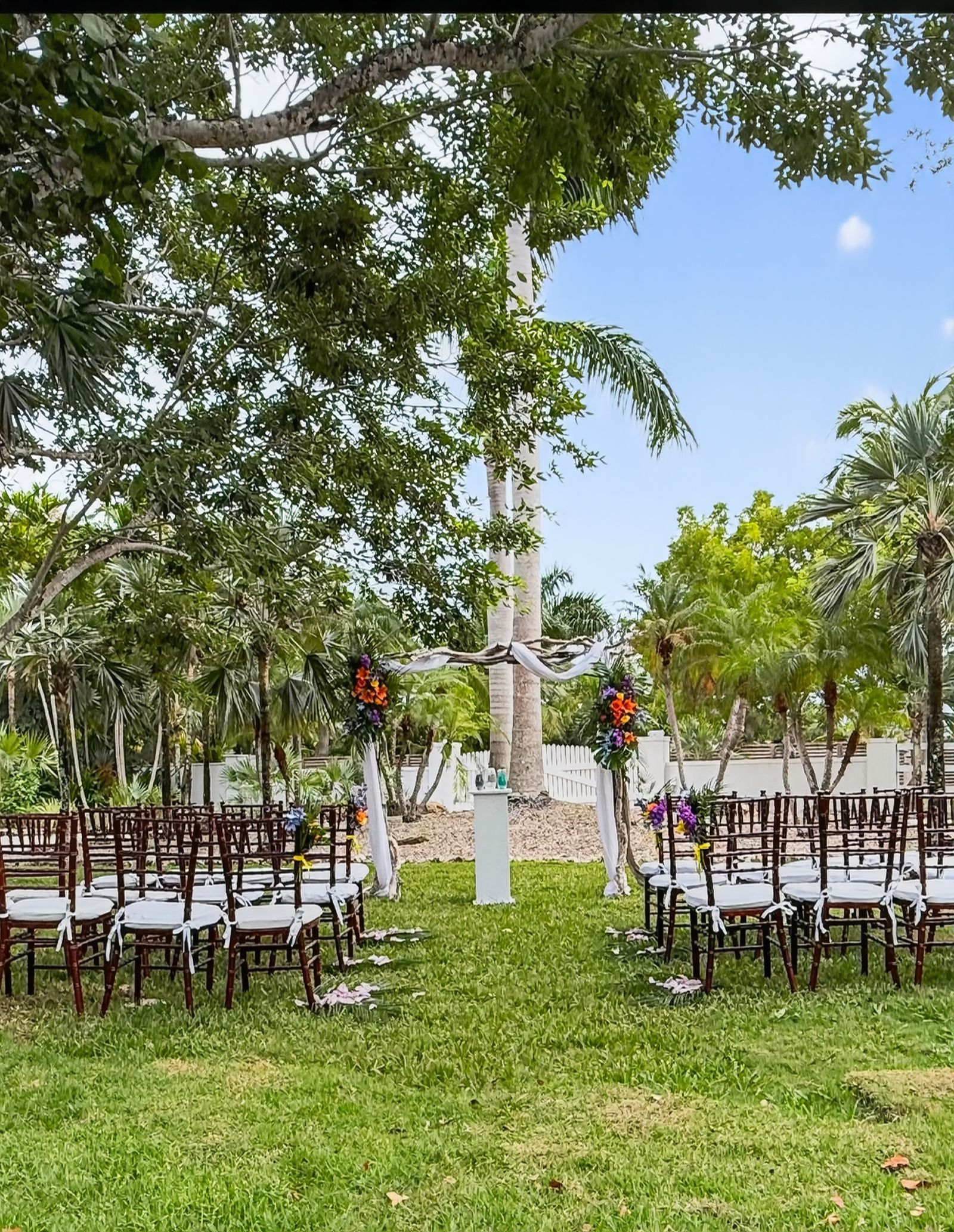 Ceremony setup from another angle under blue skies