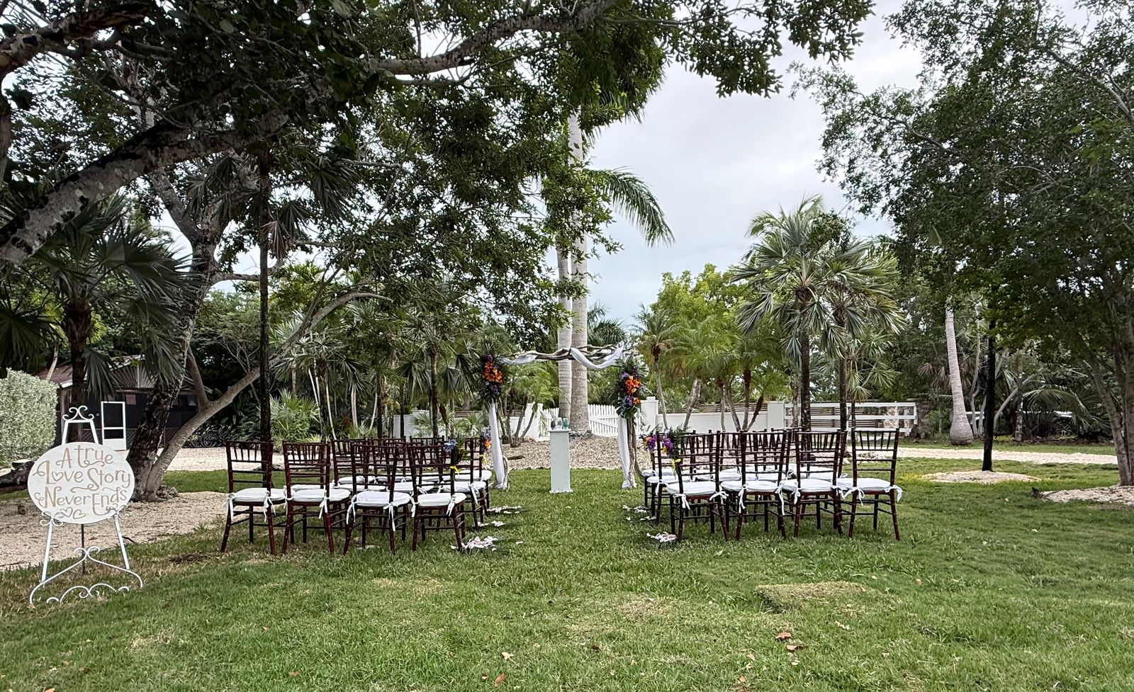 Wide view of ceremony grounds with welcome sign